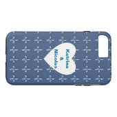 Navy Blue White Anchors Heart Pattern Monogram Case-Mate iPhone Case (Achterkant (Horizontaal))