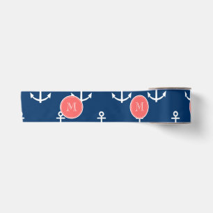 Navy Blue White Anchors Pattern Coral Monogram 2 Lint