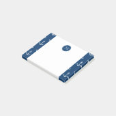 Navy Blue White Anchors Pattern, jouw Monogram Post-it® Notes (Schuin)