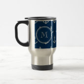 Navy Blue White Anchors Pattern, jouw Monogram Reisbeker (Links)