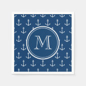 Navy Blue White Anchors Pattern, jouw Monogram Servet (Voorkant)