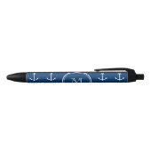 Navy Blue White Anchors Pattern, jouw Monogram Zwarte Inkt Pen (Bovenkant)