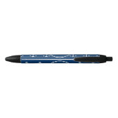 Navy Blue White Anchors Pattern, jouw Monogram Zwarte Inkt Pen (Achterkant)
