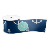 Navy Blue White Anchors Pattern, Mint Green Monogr Lint (Spoel)