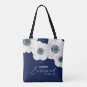 Navy Blue & White Anemones Modern Bridal Party Draagtas (Achterkant)