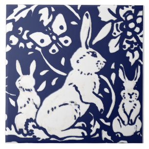 Navy Blue White Baby Rabbit Woodland Animal Trivet Tegeltje