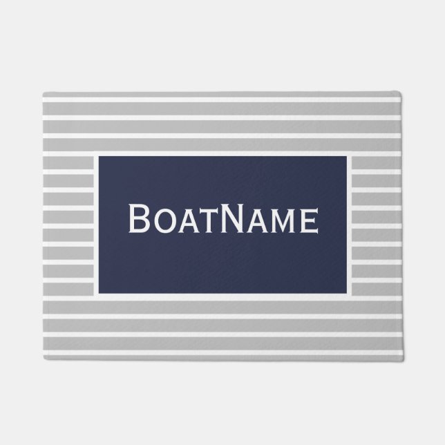 Navy Blue & White Boat Name Doormat Deurmat (Voorkant)