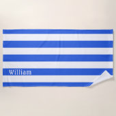 Navy Blue White | Cabana Stripes Personeelsformati Strandlaken (Voorkant)