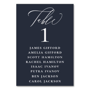 Navy Blue White Calligraphy Seating Chart Kaart