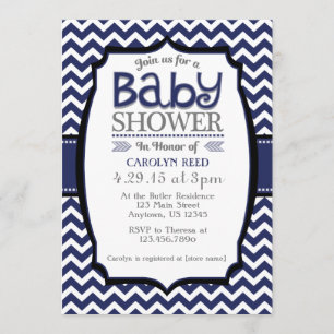 Navy Blue White Chevron Baby shower Kaart