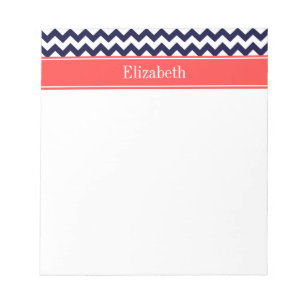 Navy Blue White Chevron Coral Red Naam Monogram Notitieblok