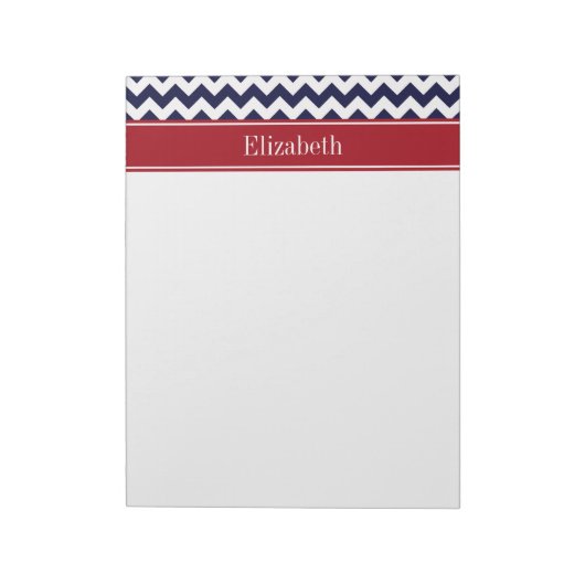 Navy Blue White Chevron Cranberry Name Monogram Notitieblok (Gedraaid)