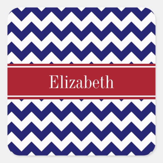 Navy Blue White Chevron Cranberry Name Monogram Vierkante Sticker (Voorkant)