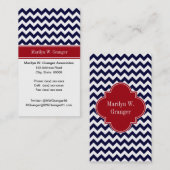 Navy Blue White Chevron Cranberry Name Monogram Visitekaartje (Voorkant / Achterkant)