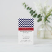Navy Blue White Chevron Cranberry Name Monogram Visitekaartje (Staand voorkant)