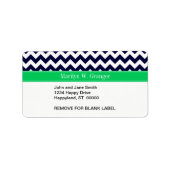 Navy Blue White Chevron Emerald Name Monogram Etiket (Voorkant)