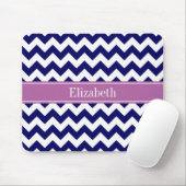Navy Blue White Chevron Orchid Name Monogram Muismat (Met muis)