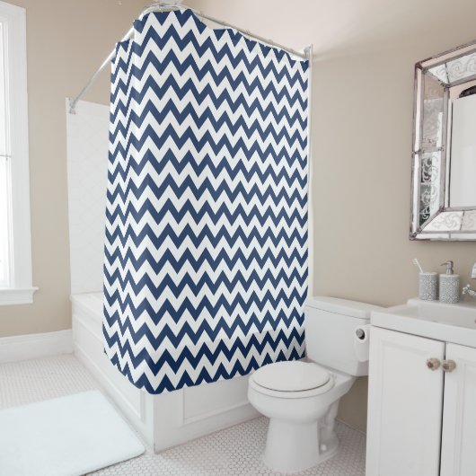 Navy Blue White Chevron Pattern-gordijn Douchegordijn (In situ)