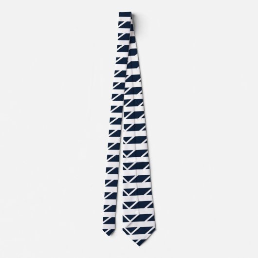 Navy Blue White Chevron Pattern Stropdas (Achterkant)