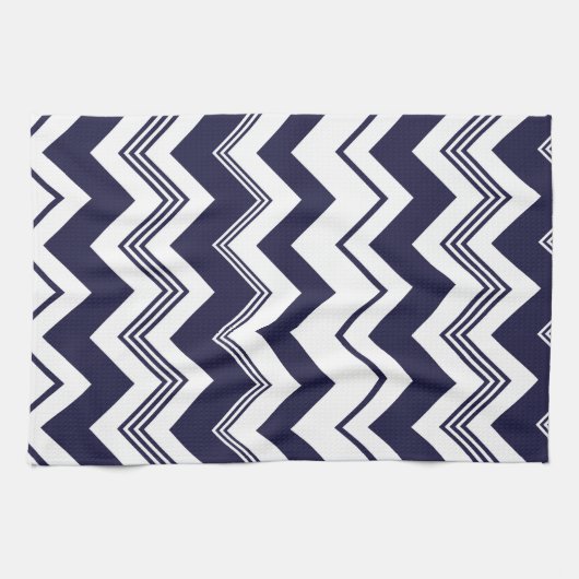 Navy Blue White Chevron Pattern Theedoek (Horizontaal)
