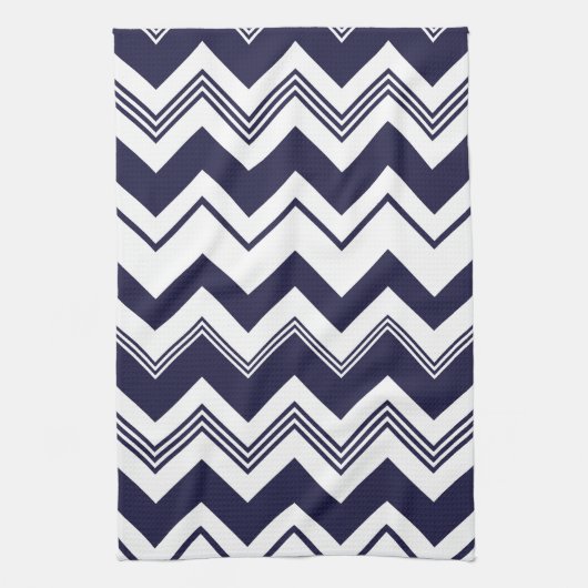 Navy Blue White Chevron Pattern Theedoek (Verticaal)