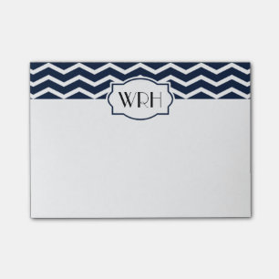 Navy Blue White Chevron Patterned Monogrammed Post-it® Notes