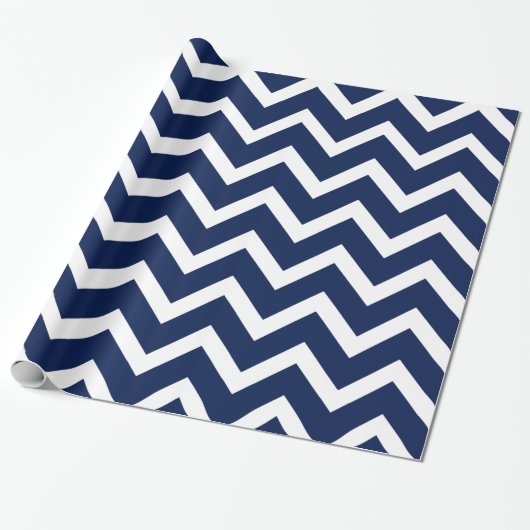 Navy Blue & White Chevron Zigzag Pattern Cadeaupapier (Uitgerold)