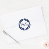 Navy Blue & White Chevron Zigzag Pattern Ronde Sticker (Envelop)