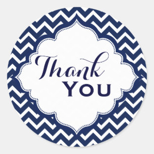 Navy Blue & White Chevron Zigzag Pattern Ronde Sticker