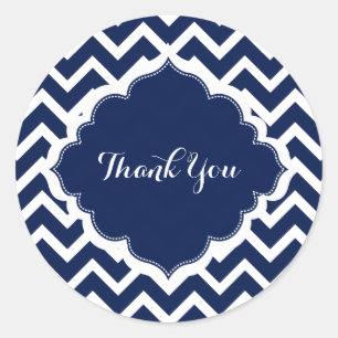 Navy Blue & White Chevron Zigzag Pattern Ronde Sticker