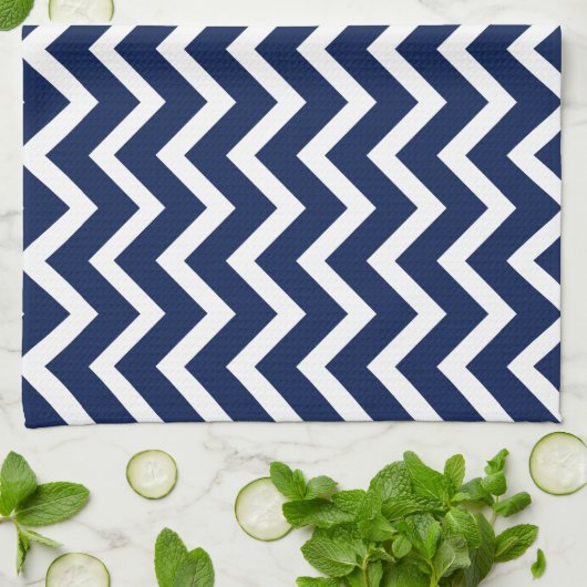 Navy Blue & White Chevron Zigzag Pattern Theedoek (Gevouwen)