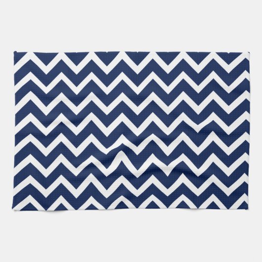 Navy Blue & White Chevron Zigzag Pattern Theedoek (Horizontaal)