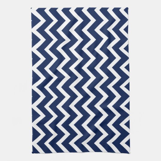 Navy Blue & White Chevron Zigzag Pattern Theedoek (Verticaal)
