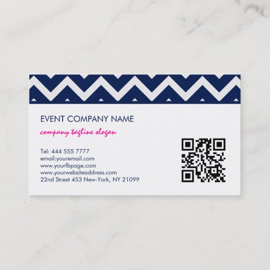 Navy Blue & White Chevron Zigzag Pattern Visitekaartje (Achterkant)