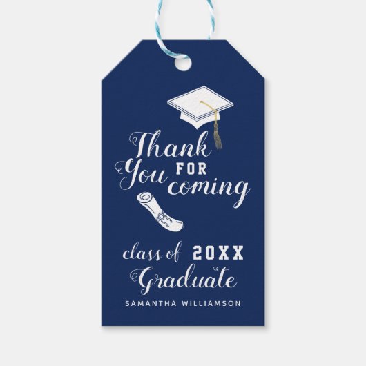 Navy Blue White Class van 2025 Afstuderen Dank U Cadeaulabel (Voorkant)