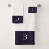 Navy Blue White Classic Monogram Bath-handdoekset Bad Handdoek (Insitu)