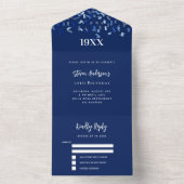 Navy blue white confetti verjaardag rsvp all in one uitnodiging (Binnen)