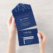 Navy blue white confetti verjaardag rsvp all in one uitnodiging (Afscheurbaar)