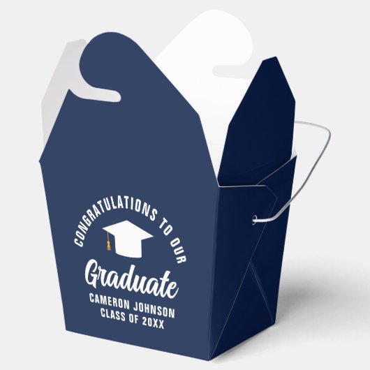 Navy Blue White Custom Graduation Party Fortune Bedankdoosjes (Geopend)