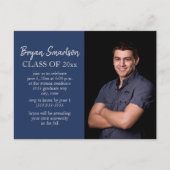 Navy Blue White Custom Photo Graduparty Briefkaart (Voorkant)