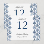 Navy Blue White Damask Arabesque Tafelnummer Kaart (Voorkant / Achterkant)