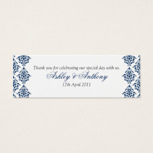 Navy Blue White Damask Floral Wedding Favor Tags