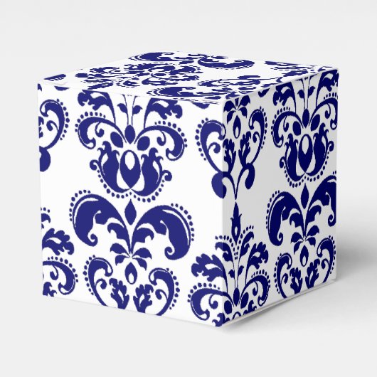 Navy Blue, White  Damask Pattern 2 Bedankdoosjes (Voorkant Zijde)