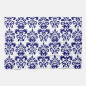 Navy Blue, White  Damask Pattern 2 Theedoek (Horizontaal)