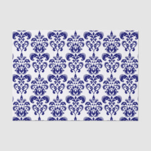 Navy Blue, White  Damask Pattern 2 Tissuepapier