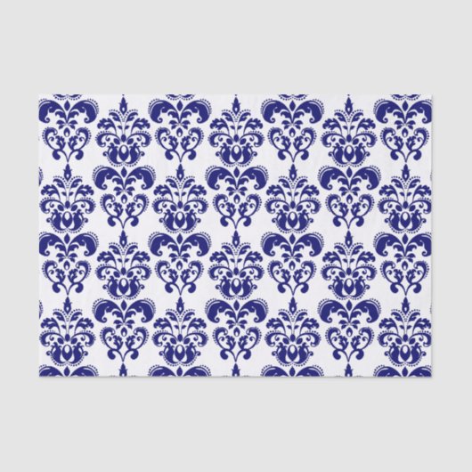 Navy Blue, White  Damask Pattern 2 Tissuepapier (Voorkant)