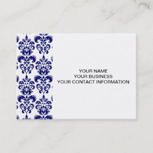 Navy Blue, White  Damask Pattern 2 Visitekaartje