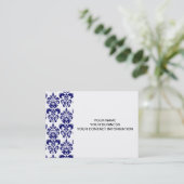 Navy Blue, White Damask Pattern 2 Visitekaartje (Staand voorkant)