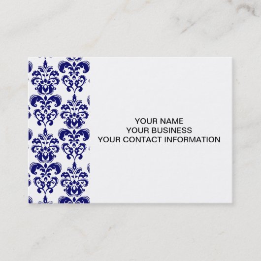 Navy Blue, White Damask Pattern 2 Visitekaartje (Voorkant)