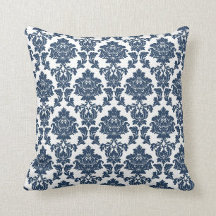 Navy Blue - White Damask Pillow Kussen